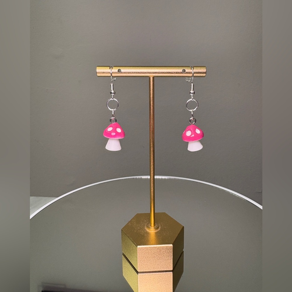 Handcrafted Mushroom Earrings Magenta NWT ( Made by me!)